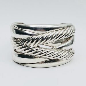 David Yurman Silver Cable Crossover Wide Cuff